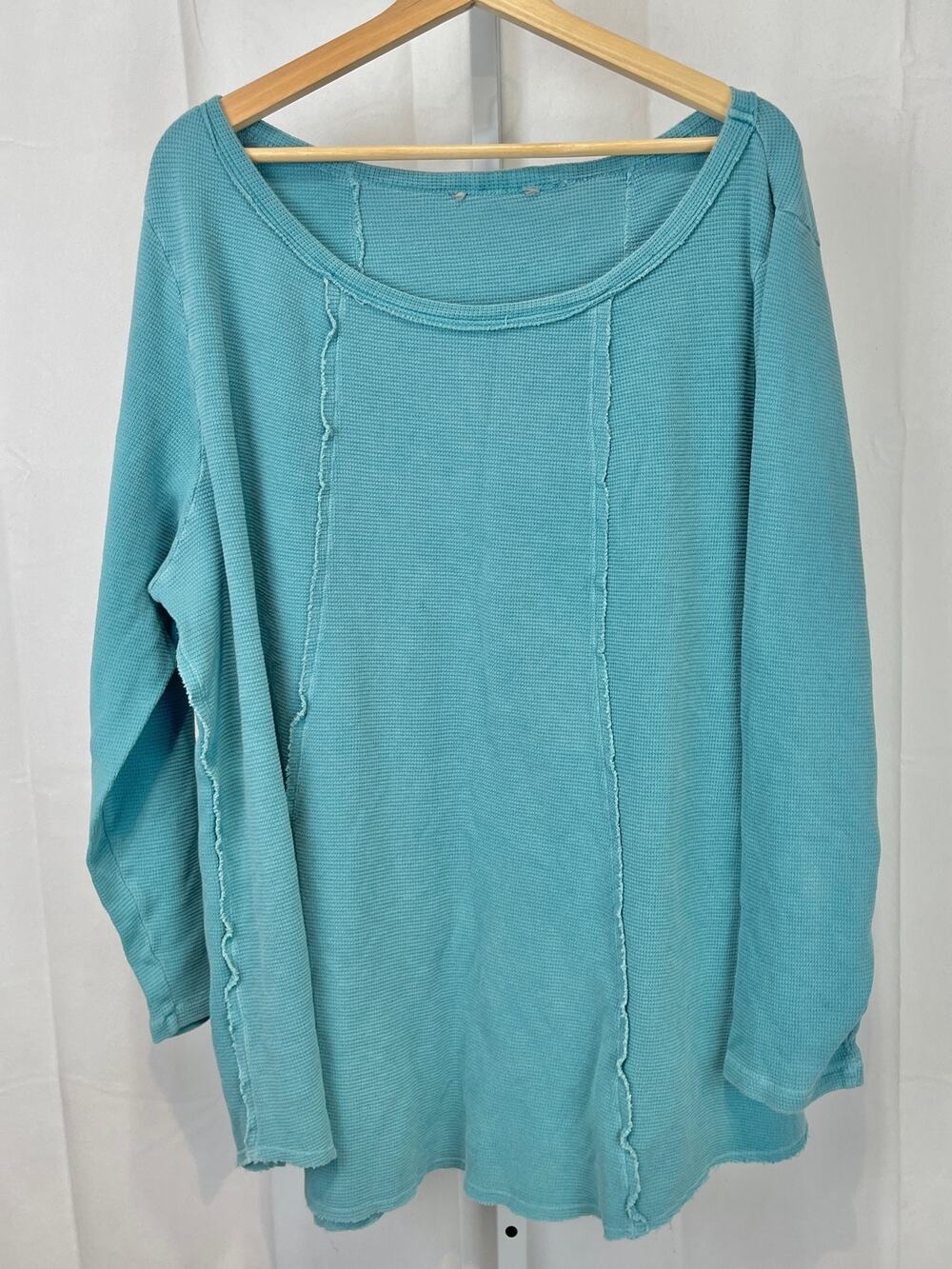 SOFT SURROUNDINGS Seamed Thermal Long Sleeve Top Scoop Blue ESTIMATED 2X Plus